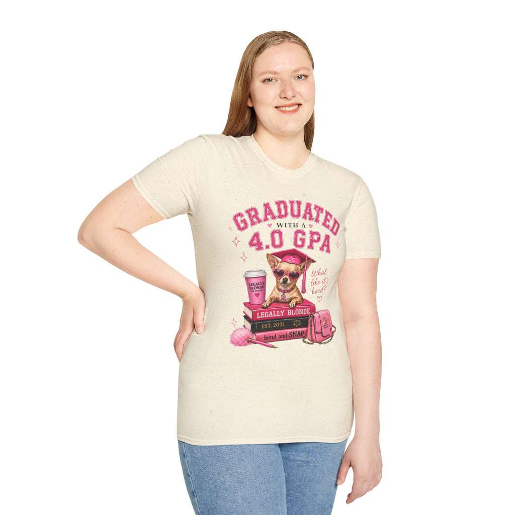 Graduation 4.0 GPA T‑Shirt — 'Graduated with a 4.0 GPA' Pink Cute Dog Design