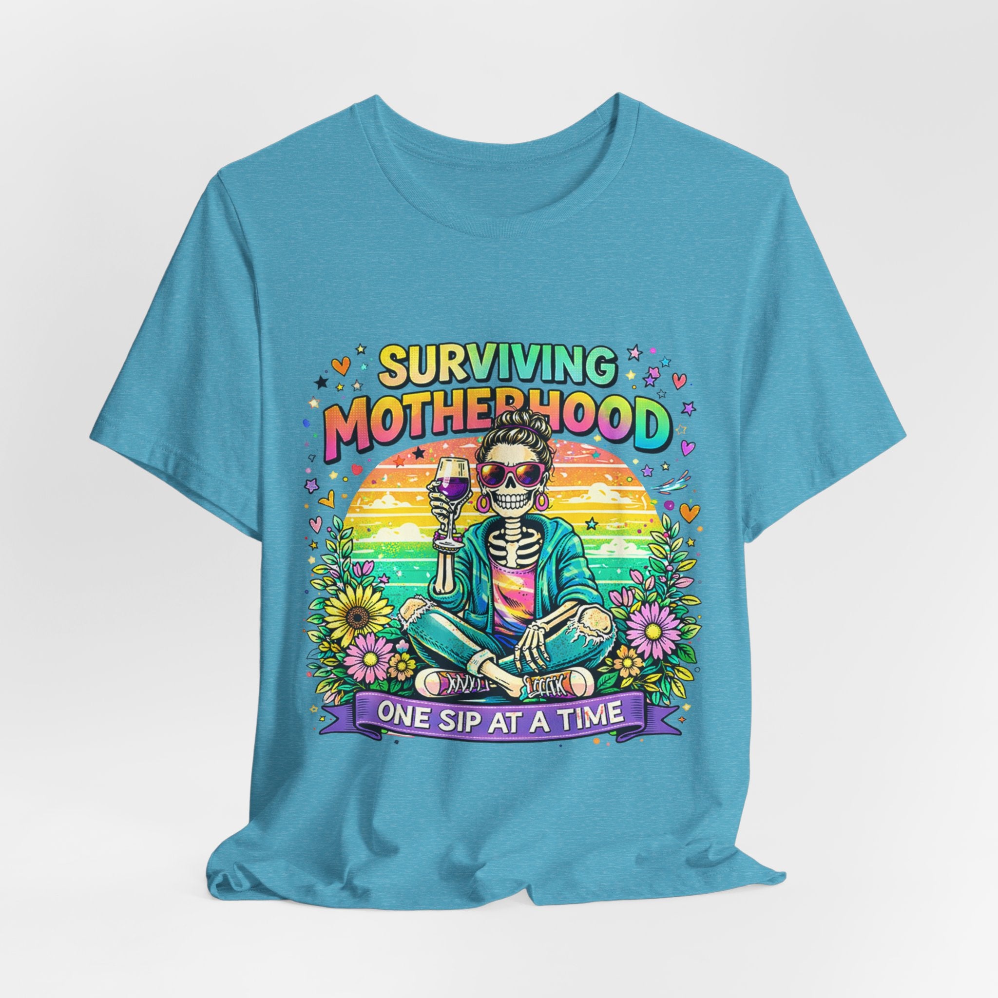 Surviving Motherhood Graphic Tee — "One Sip at a Time" Mom Shirt