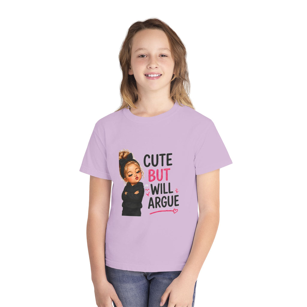 Youth Tee — "Cute But Will Argue" Graphic Kids Shirt