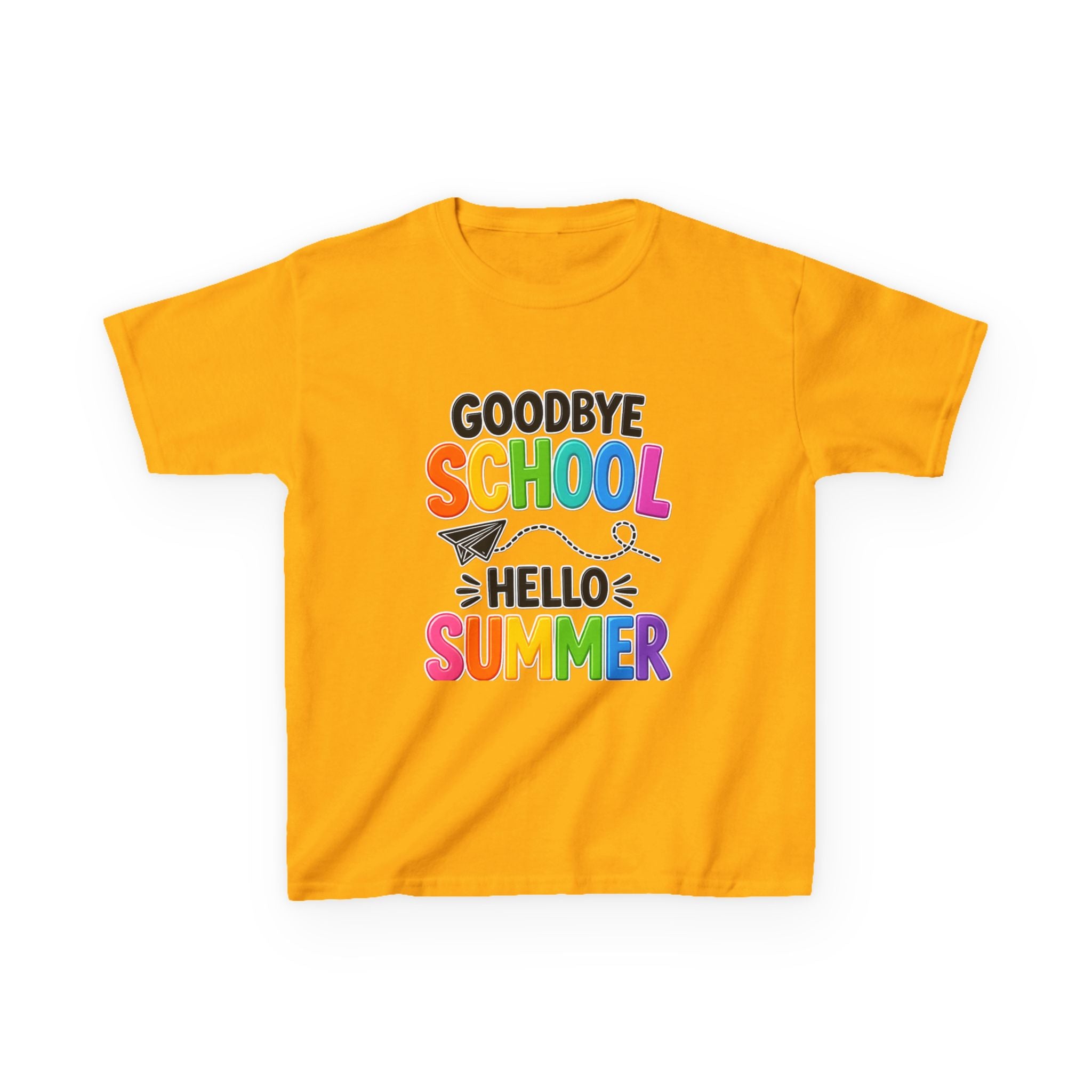 Kids Tee — "Goodbye School, Hello Summer" Colorful End-of-Year Shirt