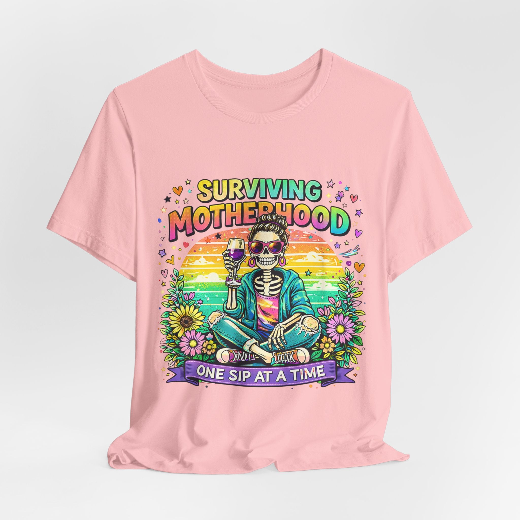 Surviving Motherhood Graphic Tee — "One Sip at a Time" Mom Shirt