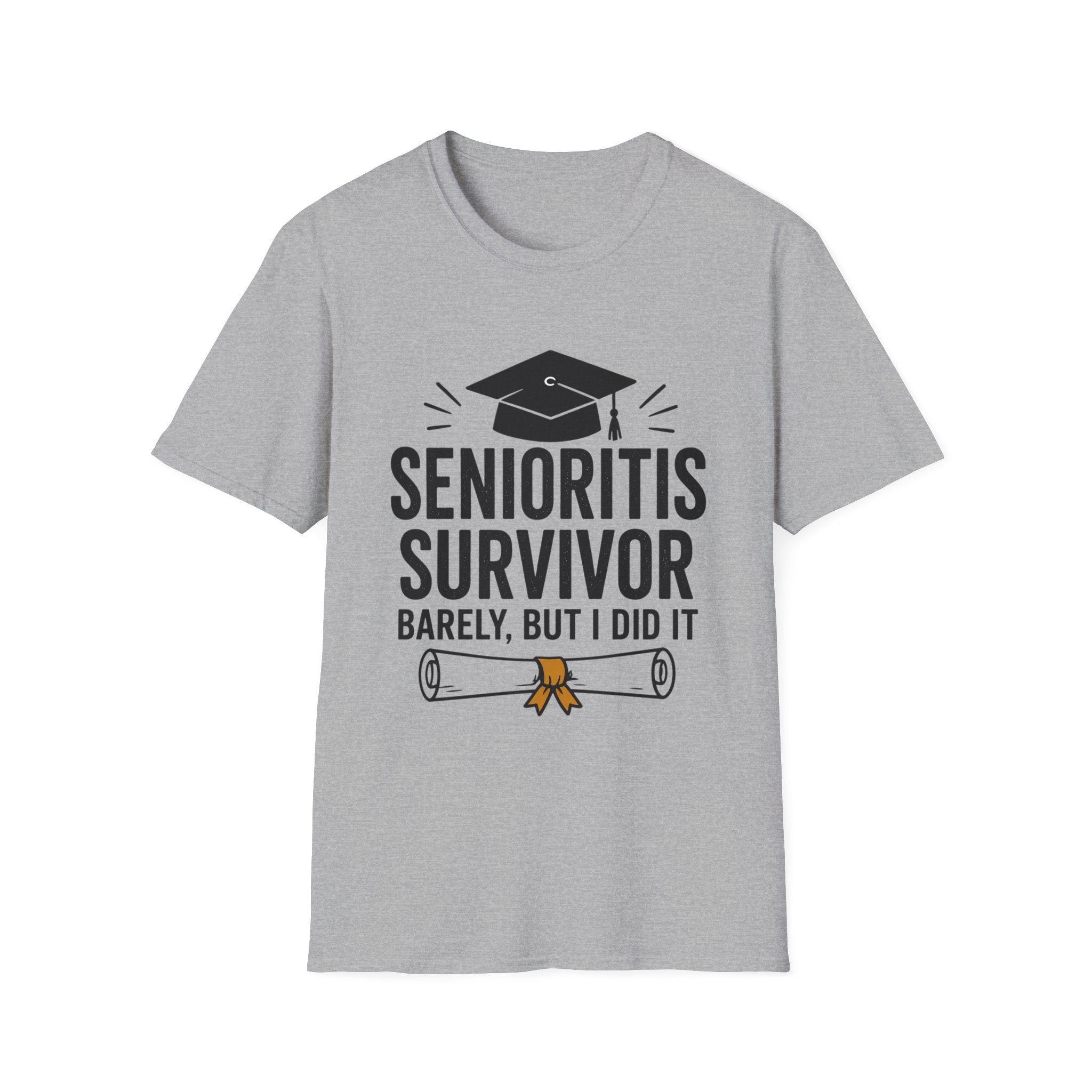Senioritis Survivor Graduation T-Shirt — "Senioritis Survivor: Barely, But I Did It"
