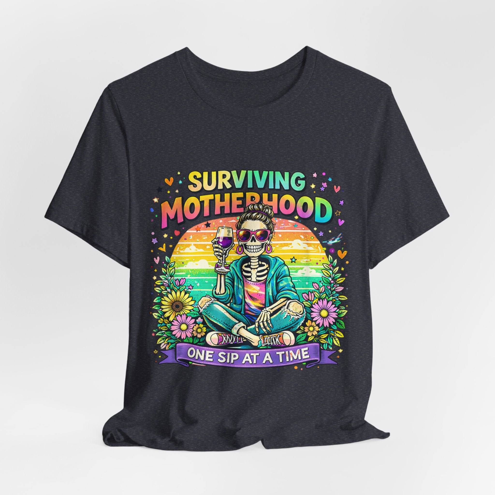Surviving Motherhood Graphic Tee — "One Sip at a Time" Mom Shirt