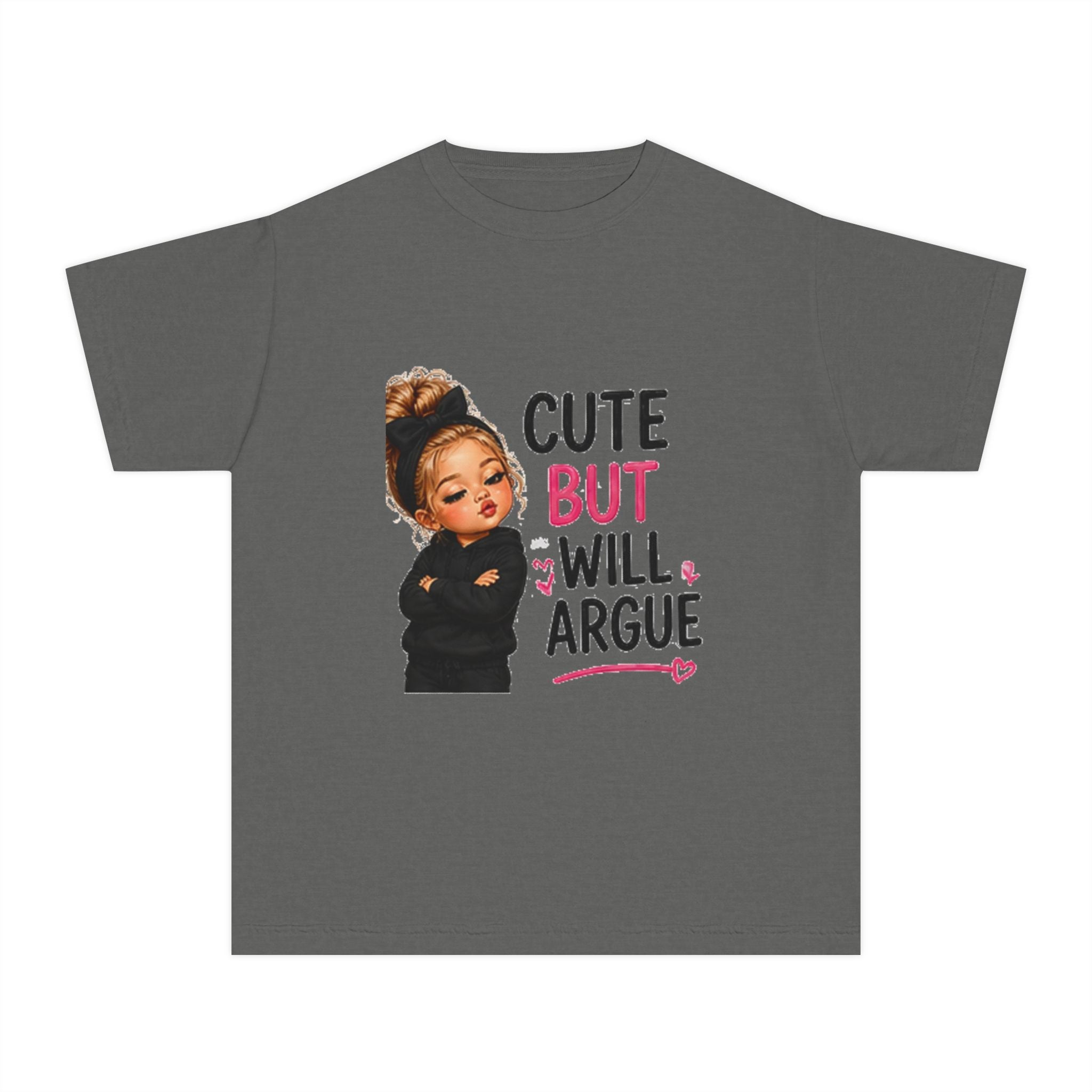 Youth Tee — "Cute But Will Argue" Graphic Kids Shirt