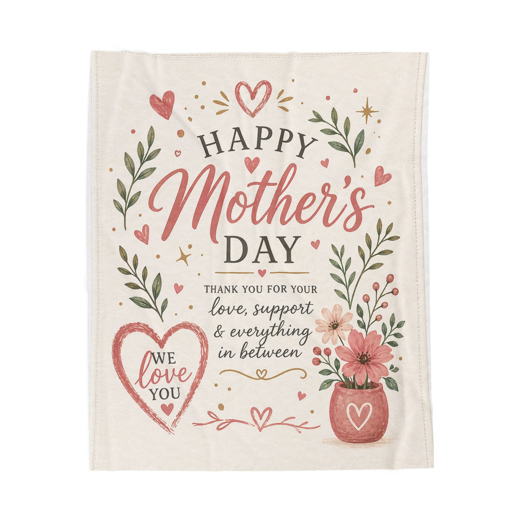 Mother's Day Velveteen Plush Blanket — "Happy Mother's Day" Floral Keepsake