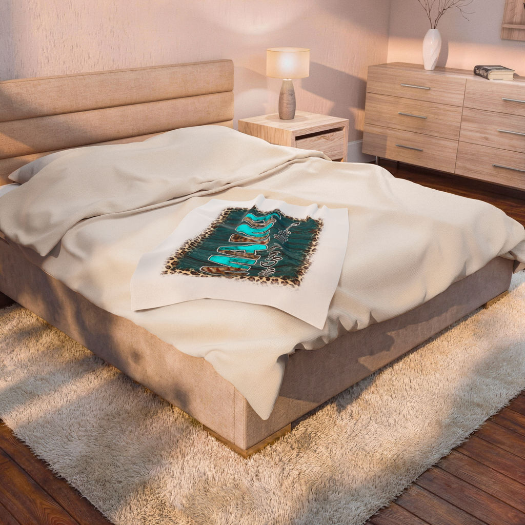 Mama Girl Mom Velveteen Plush Blanket — Turquoise Wood & Leopard Cozy Throw
