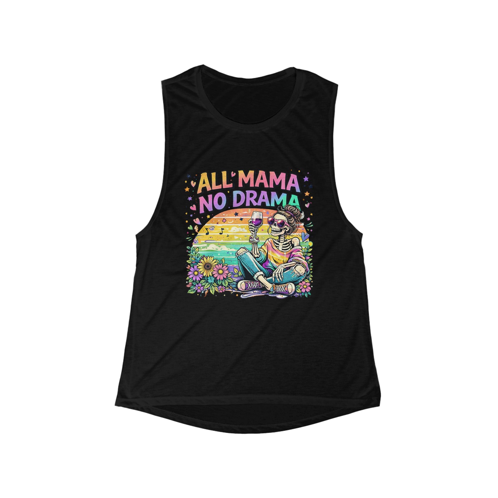 Mama No Drama Muscle Tank - Boho Retro Floral Mother's Day Tank Top