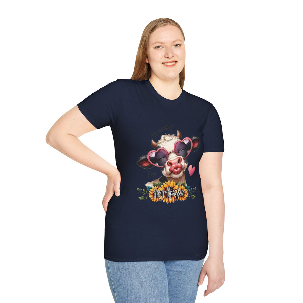 Cow with Heart Sunglasses T-Shirt — "Oh Honey I’m That Cow" Cute Farm Animal Tee