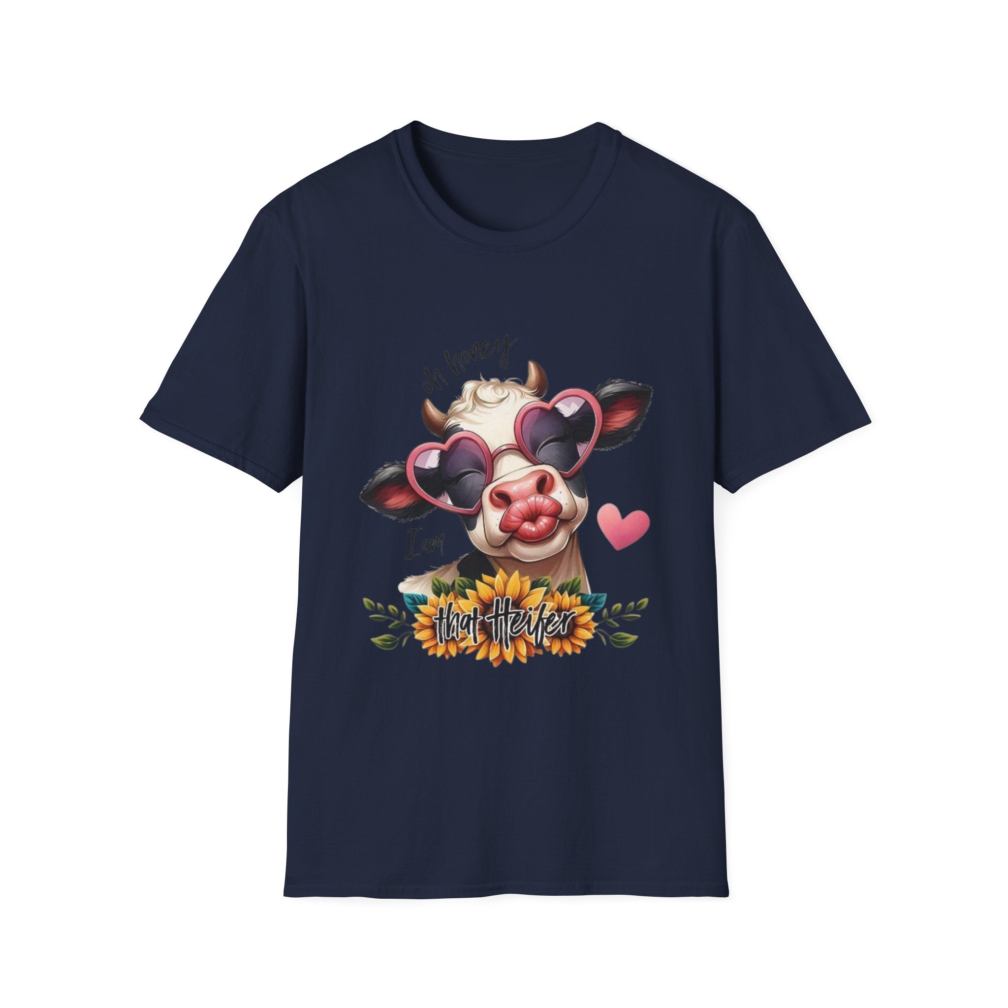 Cow with Heart Sunglasses T-Shirt — "Oh Honey I’m That Cow" Cute Farm Animal Tee