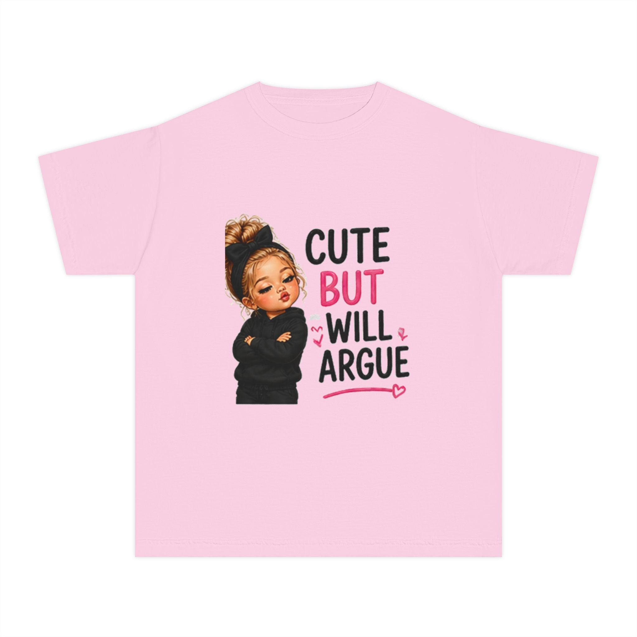 Youth Tee — "Cute But Will Argue" Graphic Kids Shirt