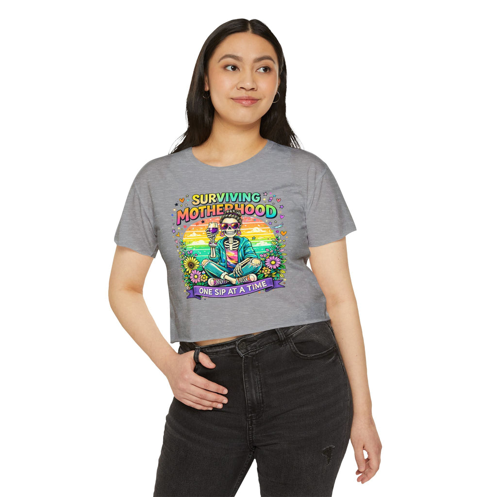 Motherhood Crop Top — "Surviving Motherhood One Sip at a Time" Festival Tee