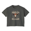 Western Floral Bull Skull Tee — "Problem? Reason" Boxy Women's Shirt