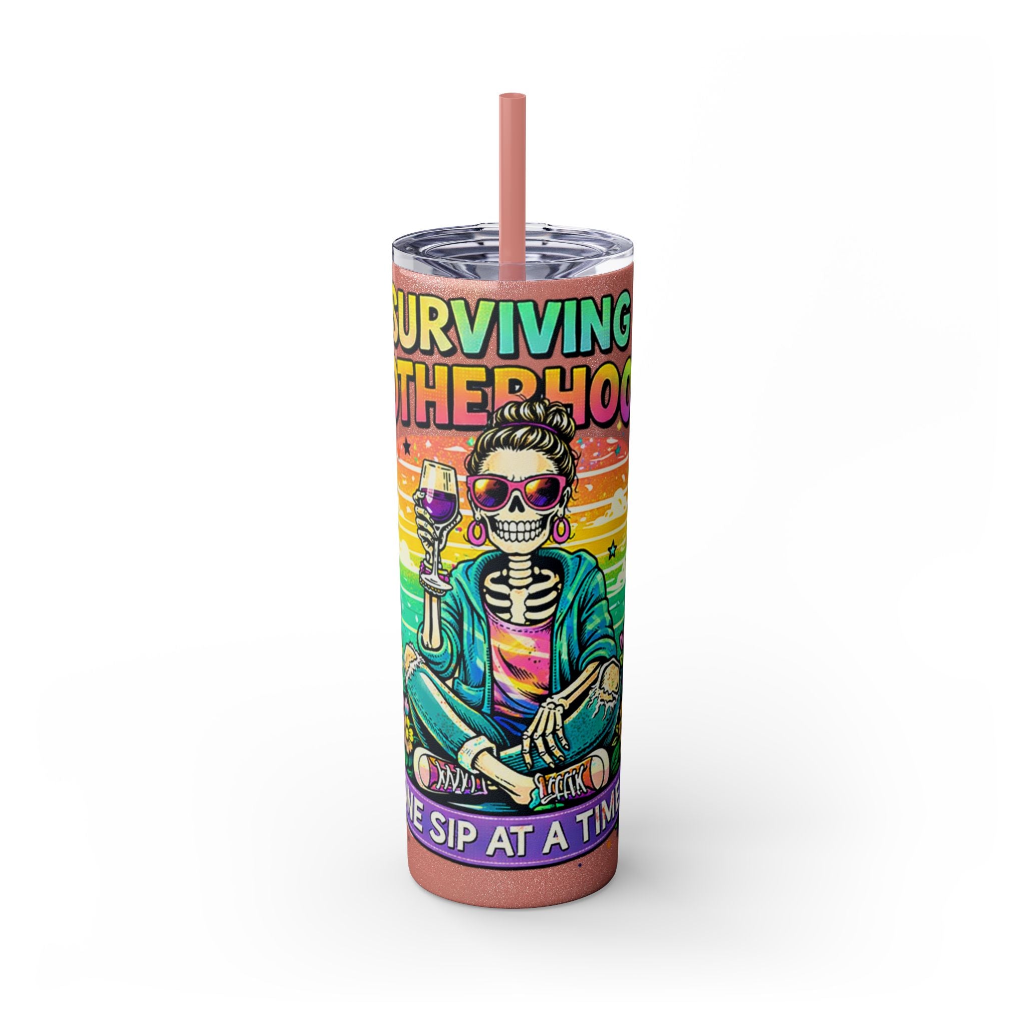 Skinny Tumbler - "Surviving Motherhood" 20oz Stainless Straw Cup
