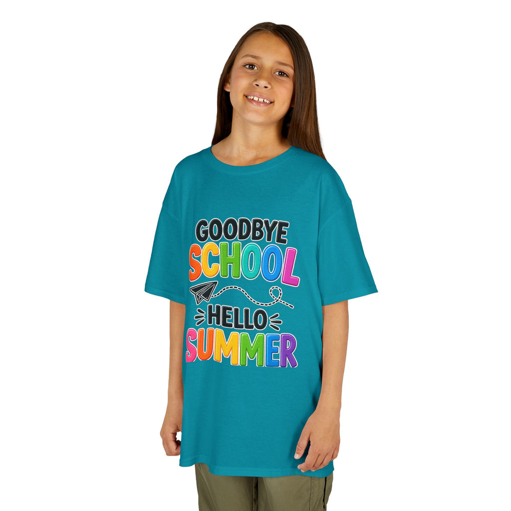 Kids Tee — "Goodbye School, Hello Summer" Colorful End-of-Year Shirt