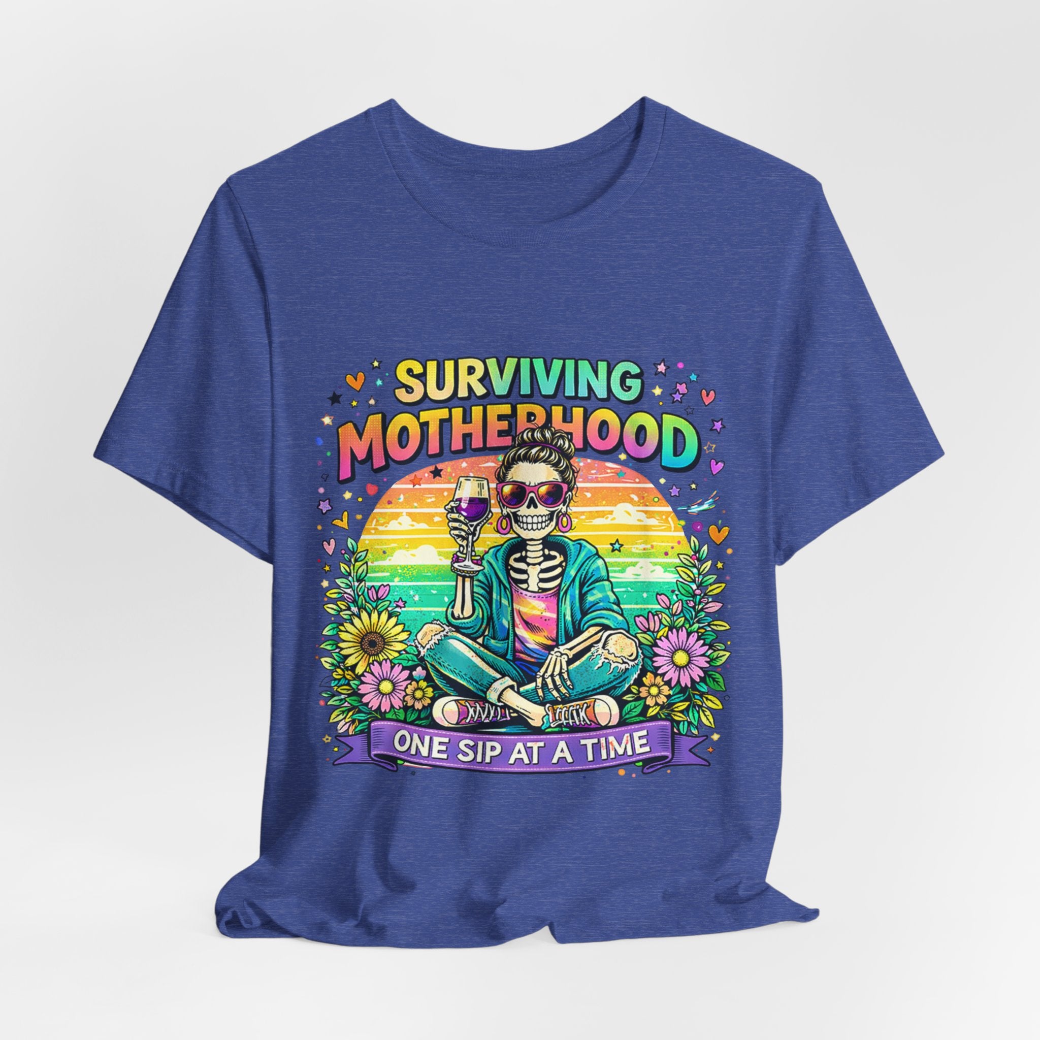 Surviving Motherhood Graphic Tee — "One Sip at a Time" Mom Shirt