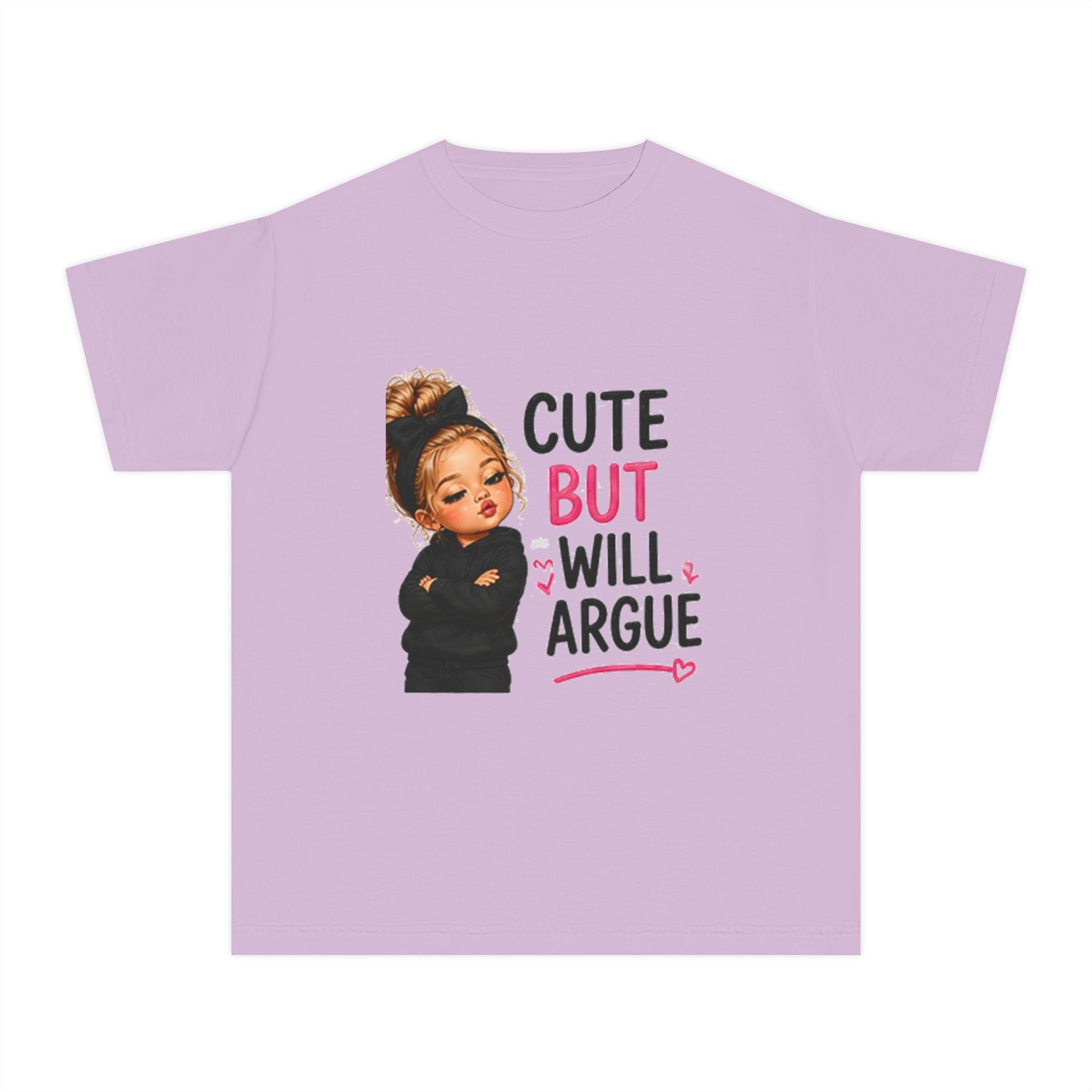 Youth Tee — "Cute But Will Argue" Graphic Kids Shirt