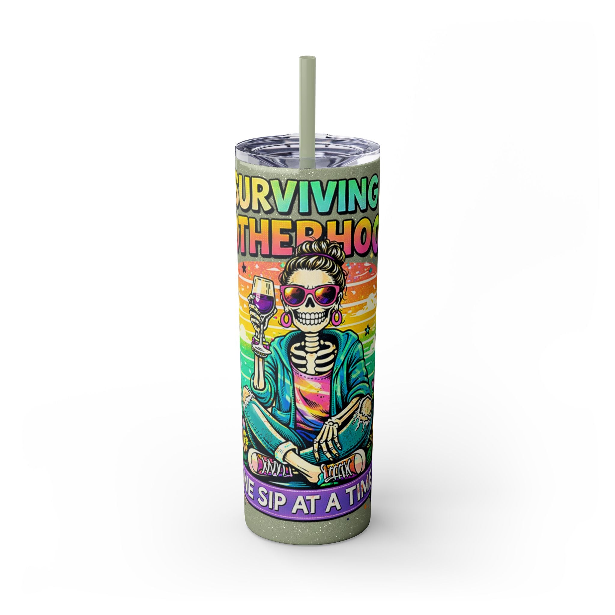 Skinny Tumbler - "Surviving Motherhood" 20oz Stainless Straw Cup