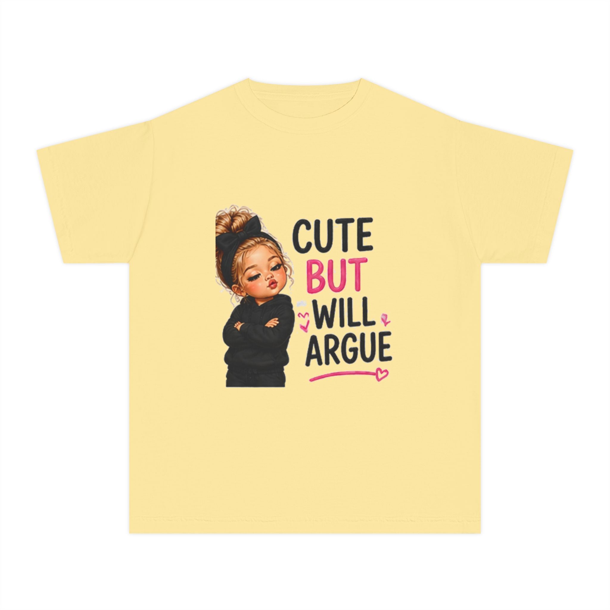 Youth Tee — "Cute But Will Argue" Graphic Kids Shirt