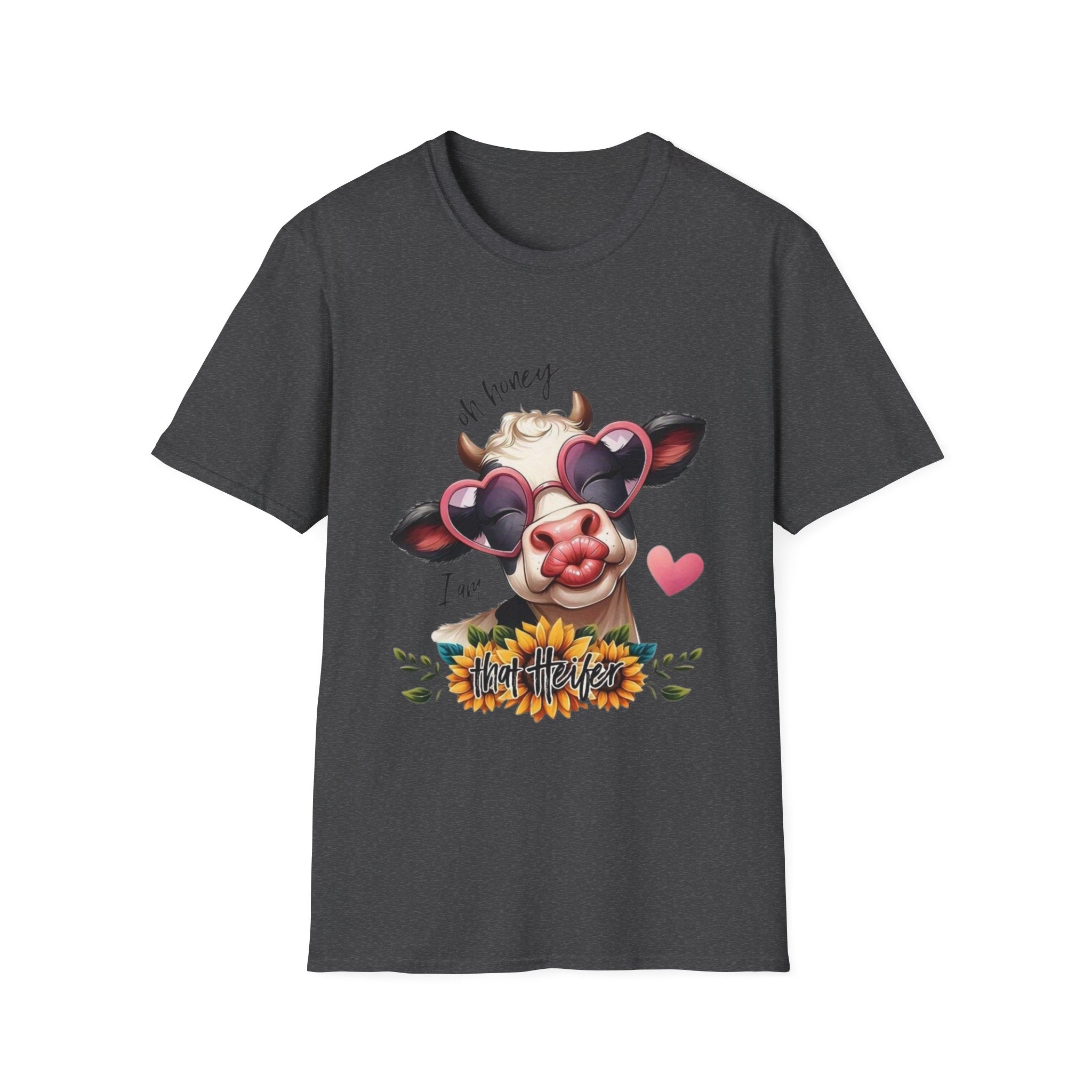 Cow with Heart Sunglasses T-Shirt — "Oh Honey I’m That Cow" Cute Farm Animal Tee