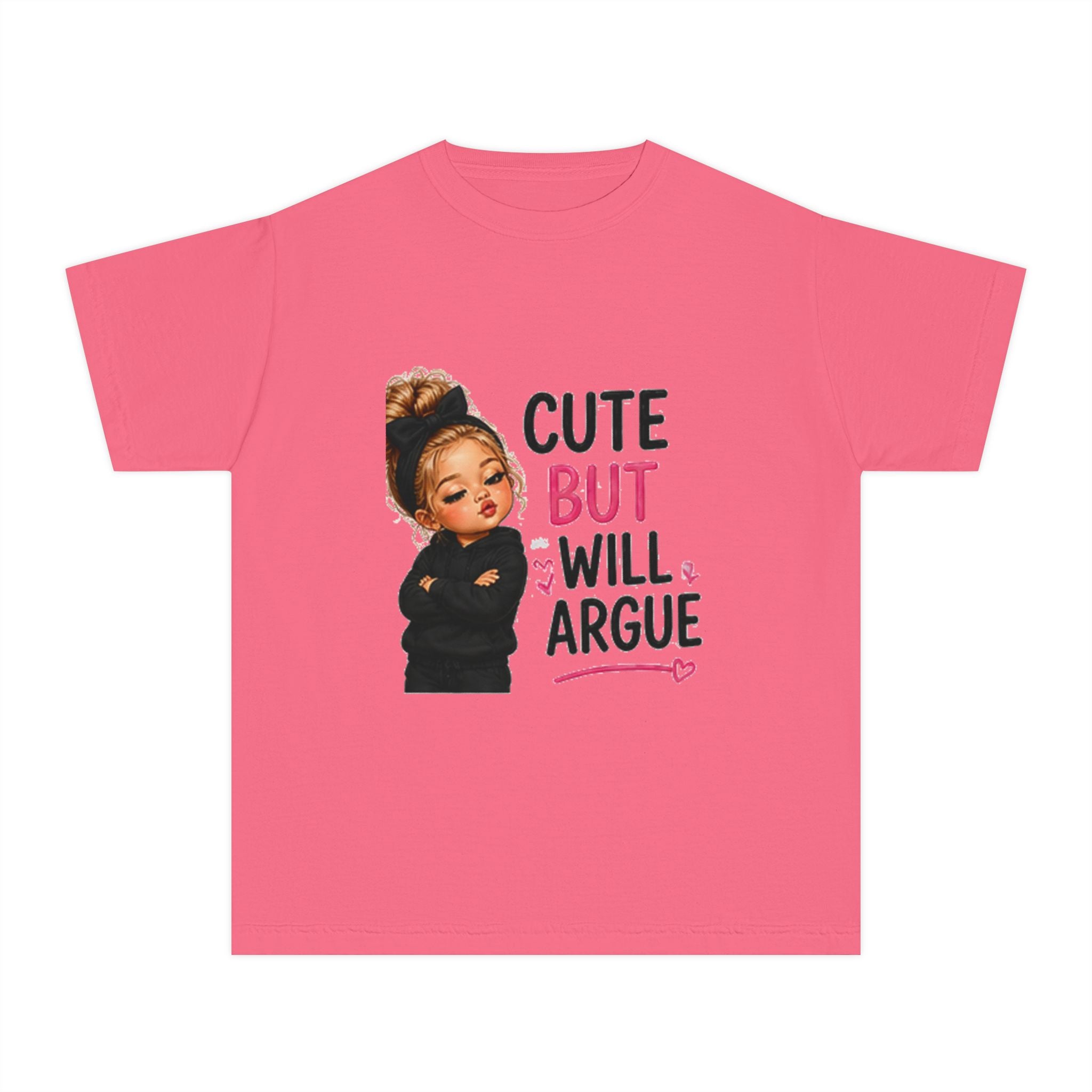 Youth Tee — "Cute But Will Argue" Graphic Kids Shirt