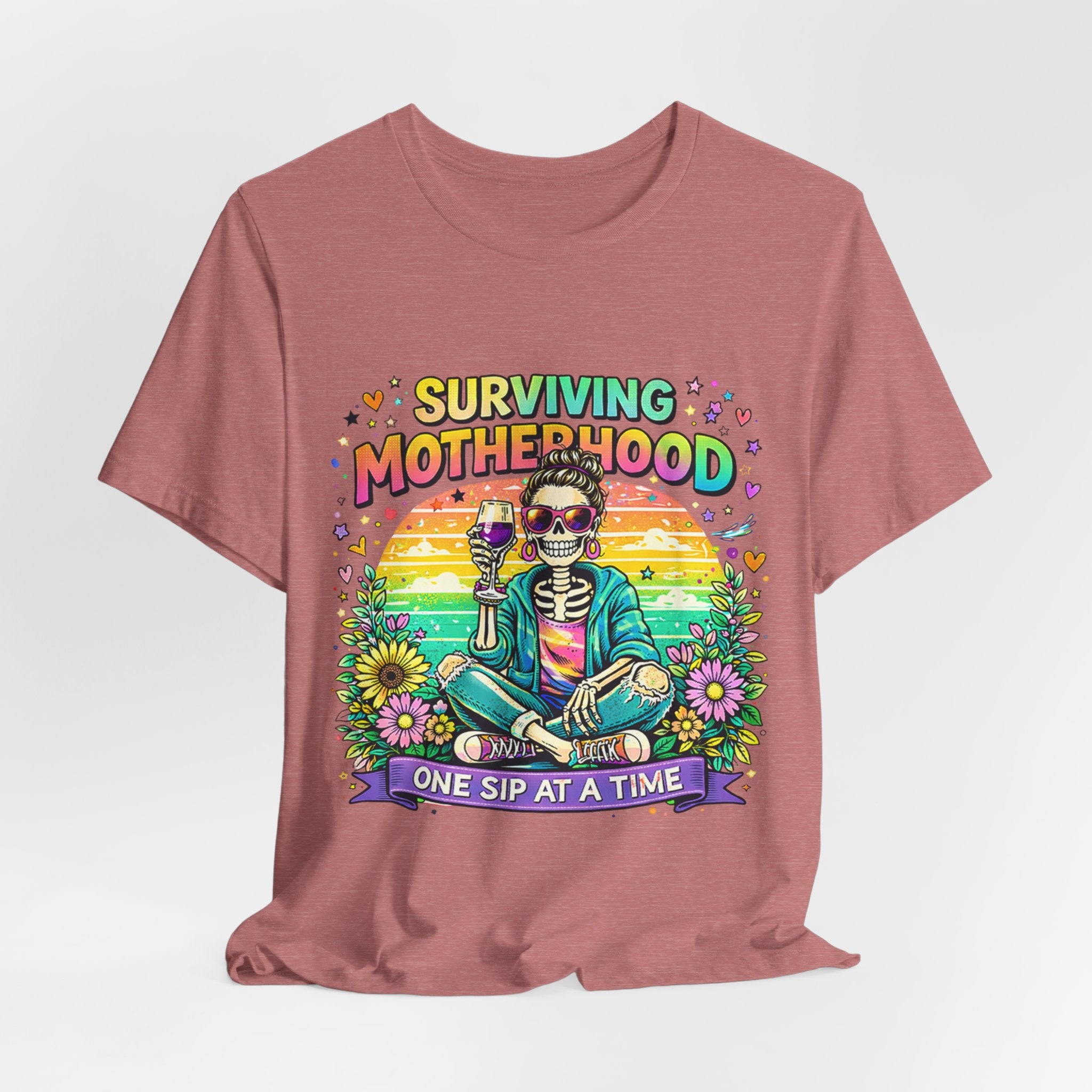 Surviving Motherhood Graphic Tee — "One Sip at a Time" Mom Shirt