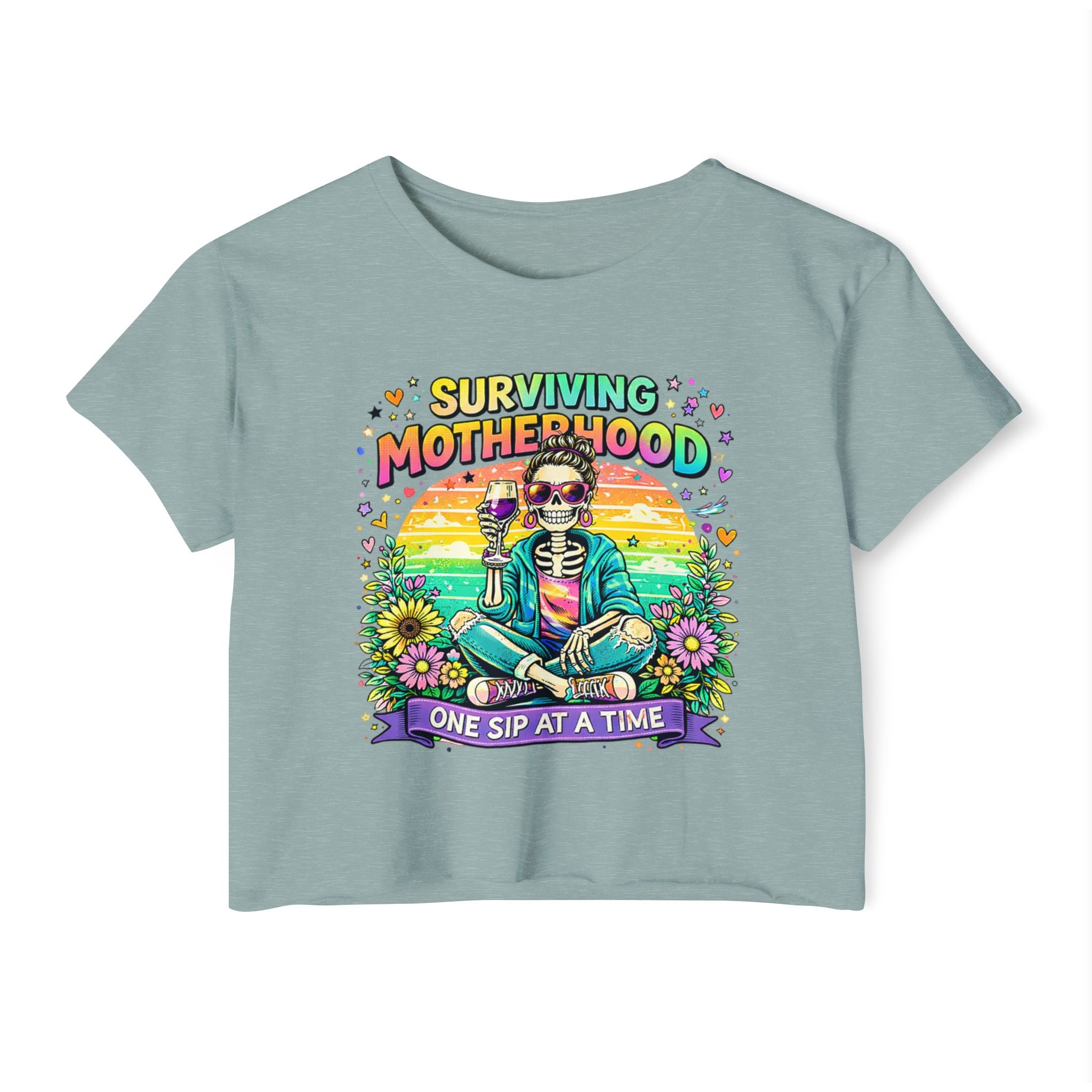 Motherhood Crop Top — "Surviving Motherhood One Sip at a Time" Festival Tee