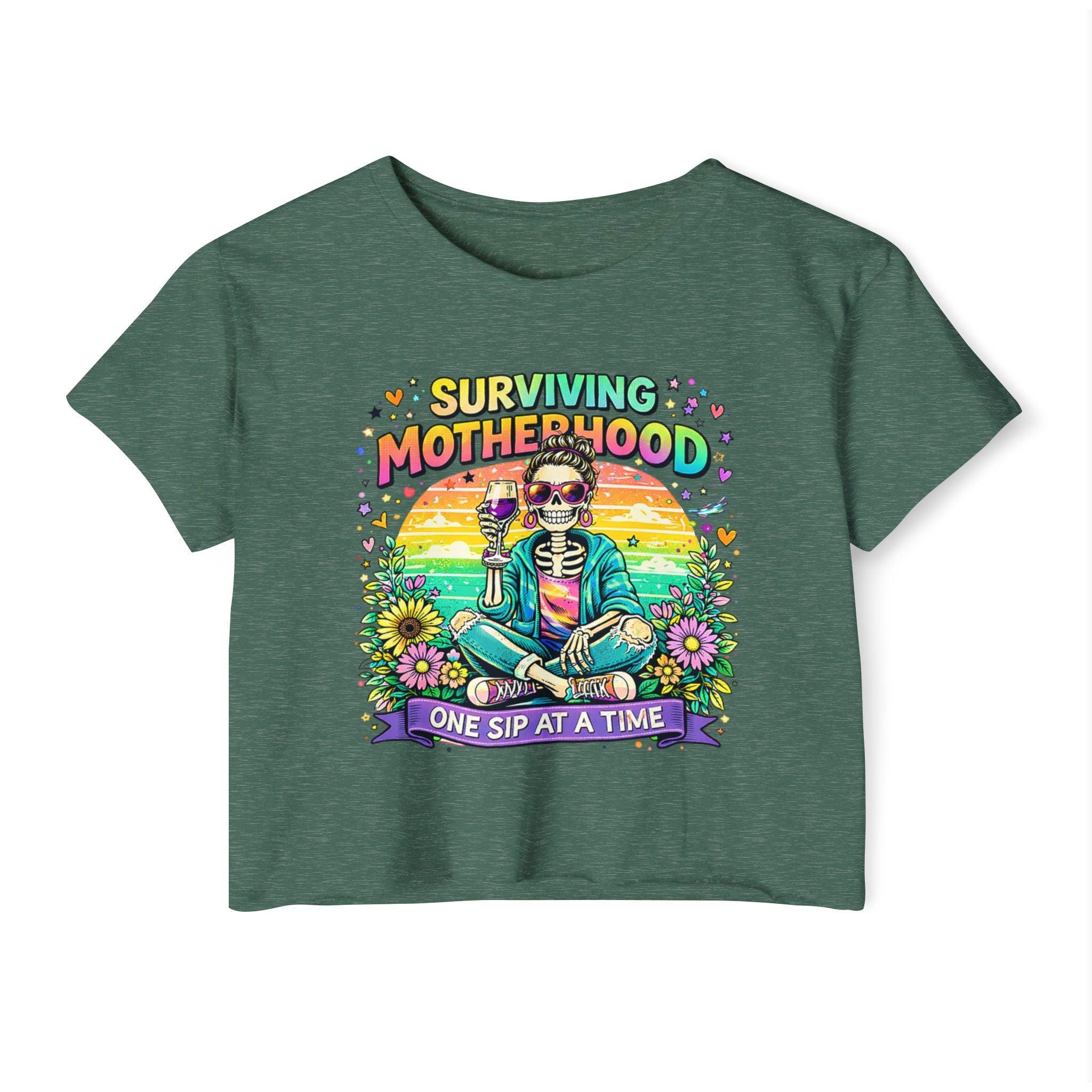 Motherhood Crop Top — "Surviving Motherhood One Sip at a Time" Festival Tee