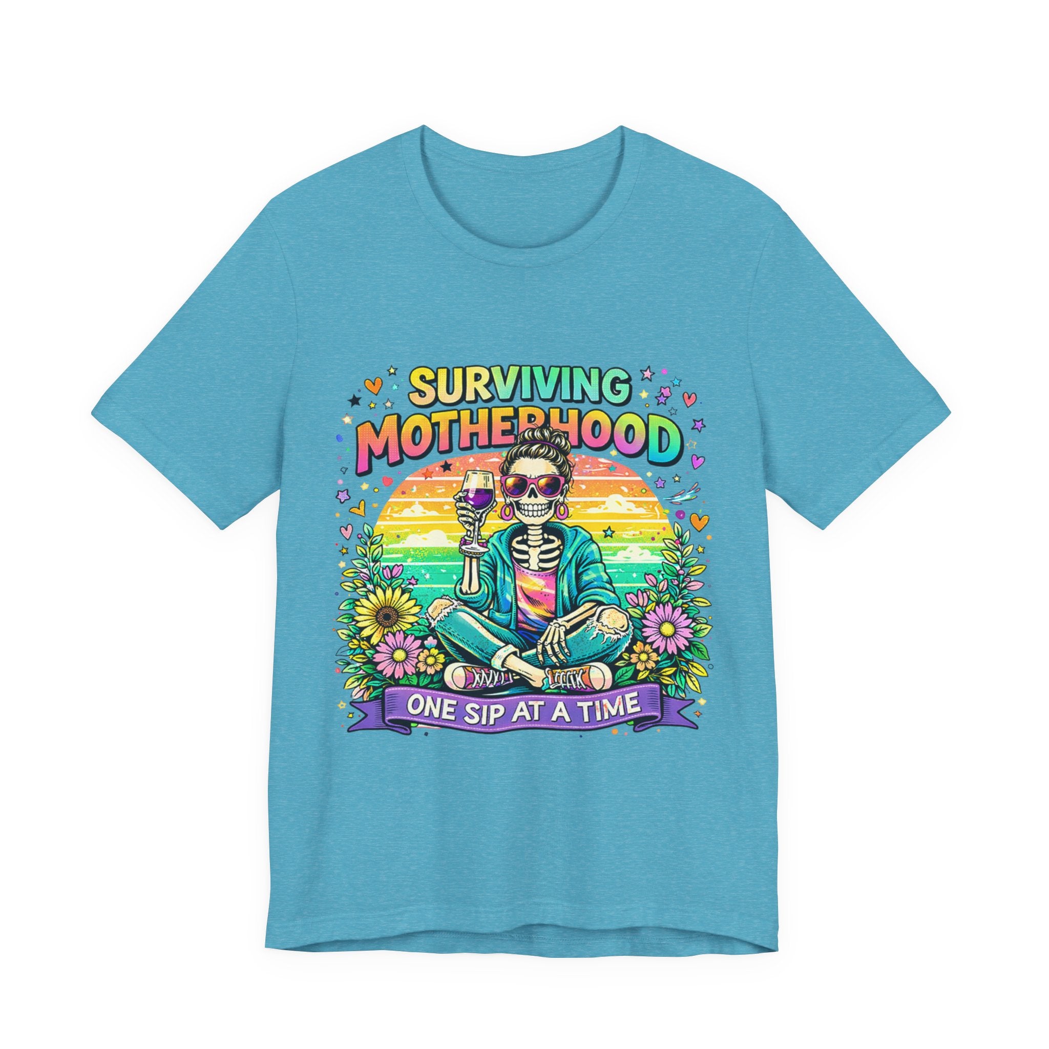 Surviving Motherhood Graphic Tee — "One Sip at a Time" Mom Shirt