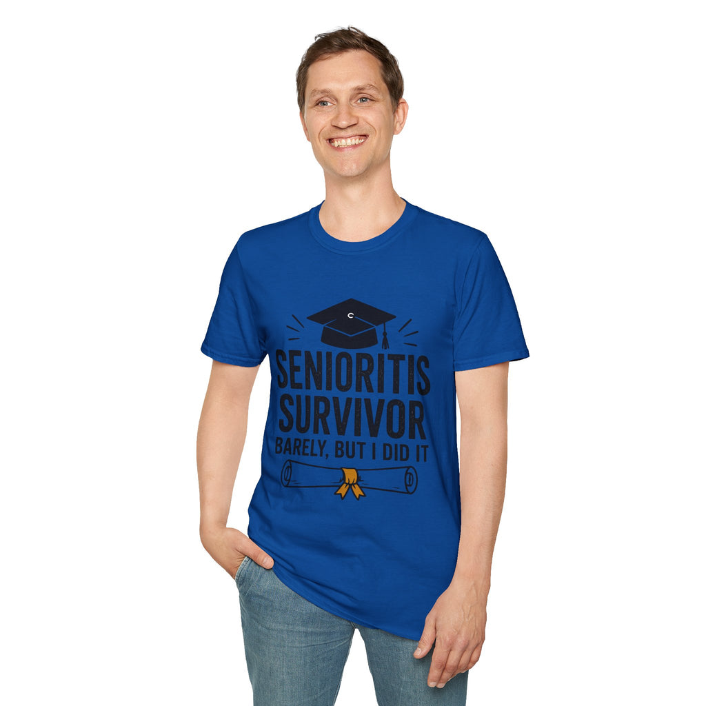 Senioritis Survivor Graduation T-Shirt — "Senioritis Survivor: Barely, But I Did It"