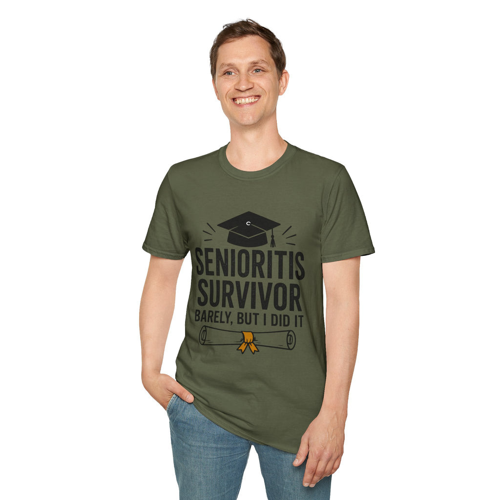 Senioritis Survivor Graduation T-Shirt — "Senioritis Survivor: Barely, But I Did It"