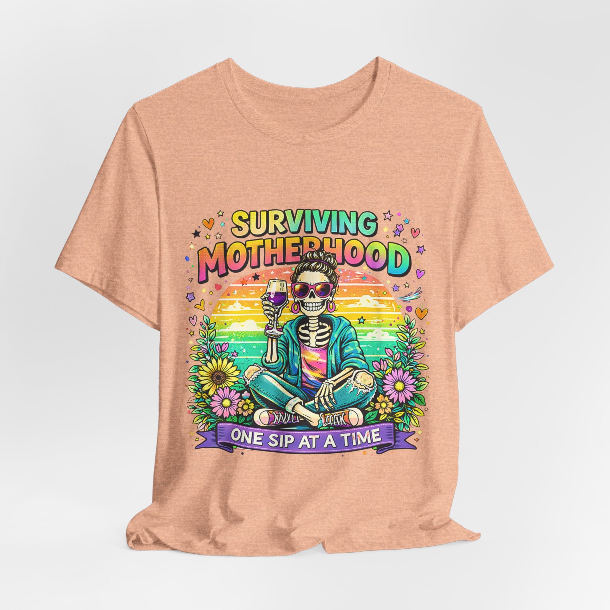 Surviving Motherhood Graphic Tee — "One Sip at a Time" Mom Shirt