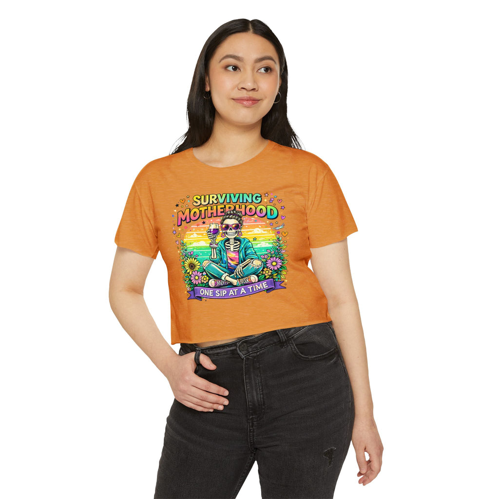 Motherhood Crop Top — "Surviving Motherhood One Sip at a Time" Festival Tee