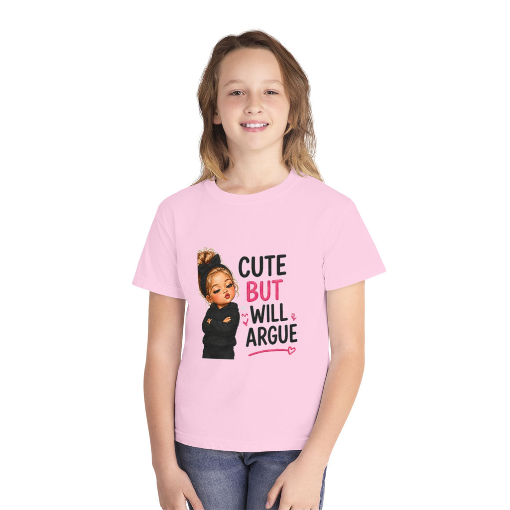 Youth Tee — "Cute But Will Argue" Graphic Kids Shirt