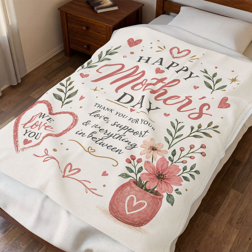 Mother's Day Velveteen Plush Blanket — "Happy Mother's Day" Floral Keepsake
