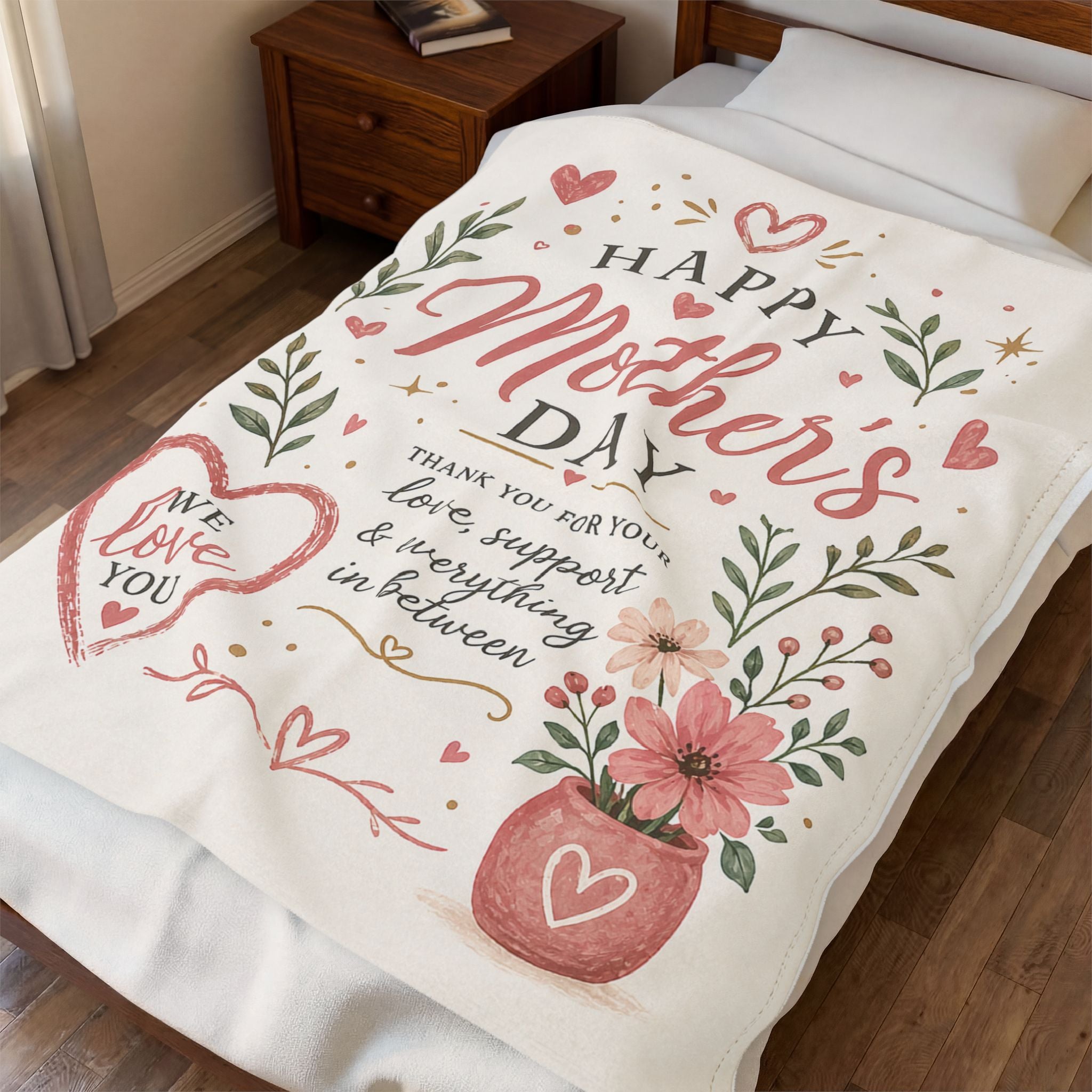 Mother's Day Velveteen Plush Blanket — "Happy Mother's Day" Floral Keepsake