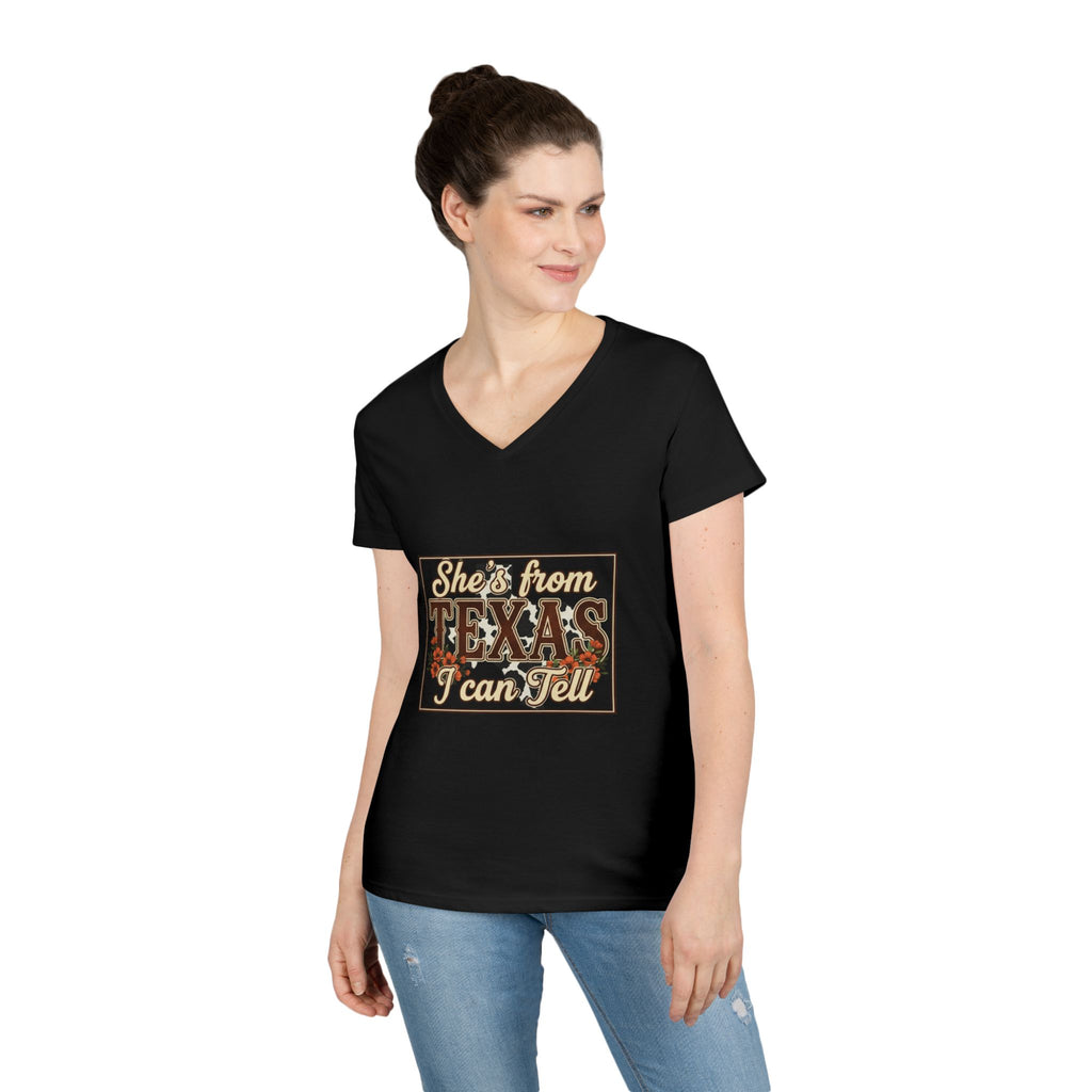 She's From Texas I Can Tell V-Neck Tee — Women's Texas Pride T-Shirt