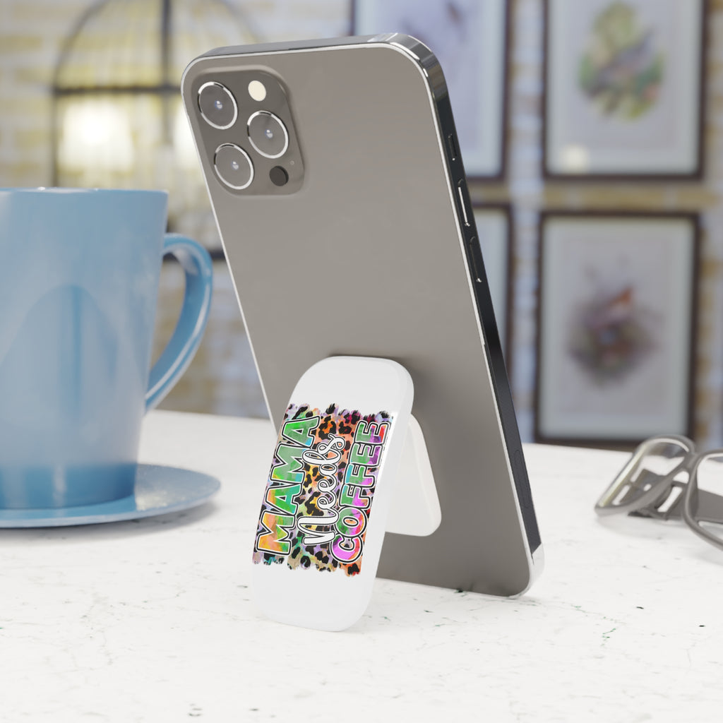 Phone Grip — "Mama Needs Coffee" Colorful Leopard Pop Grip