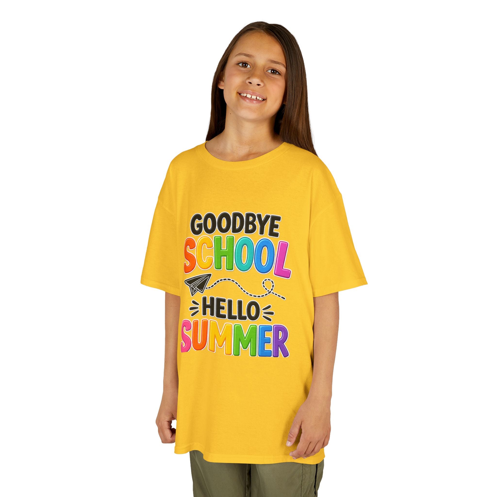 Kids Tee — "Goodbye School, Hello Summer" Colorful End-of-Year Shirt