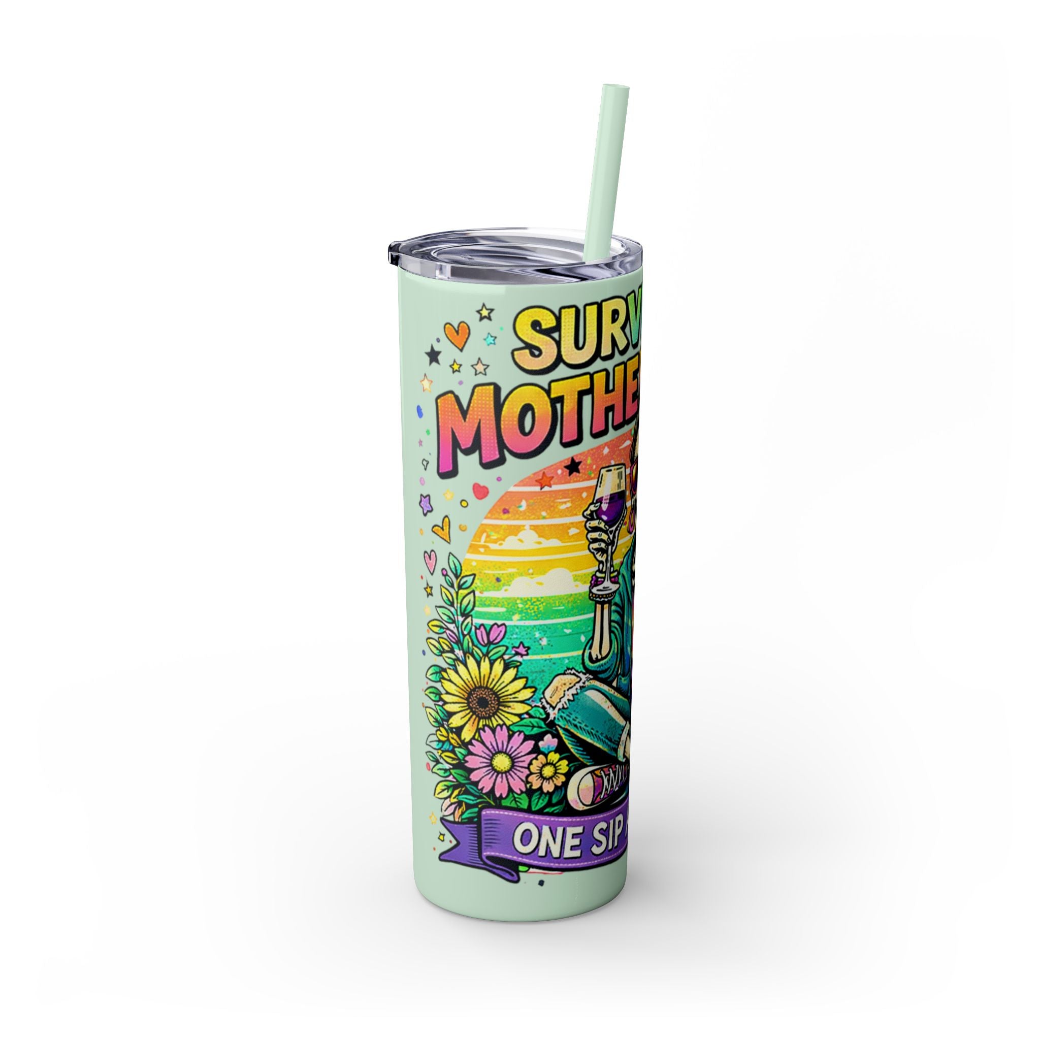 Skinny Tumbler - "Surviving Motherhood" 20oz Stainless Straw Cup