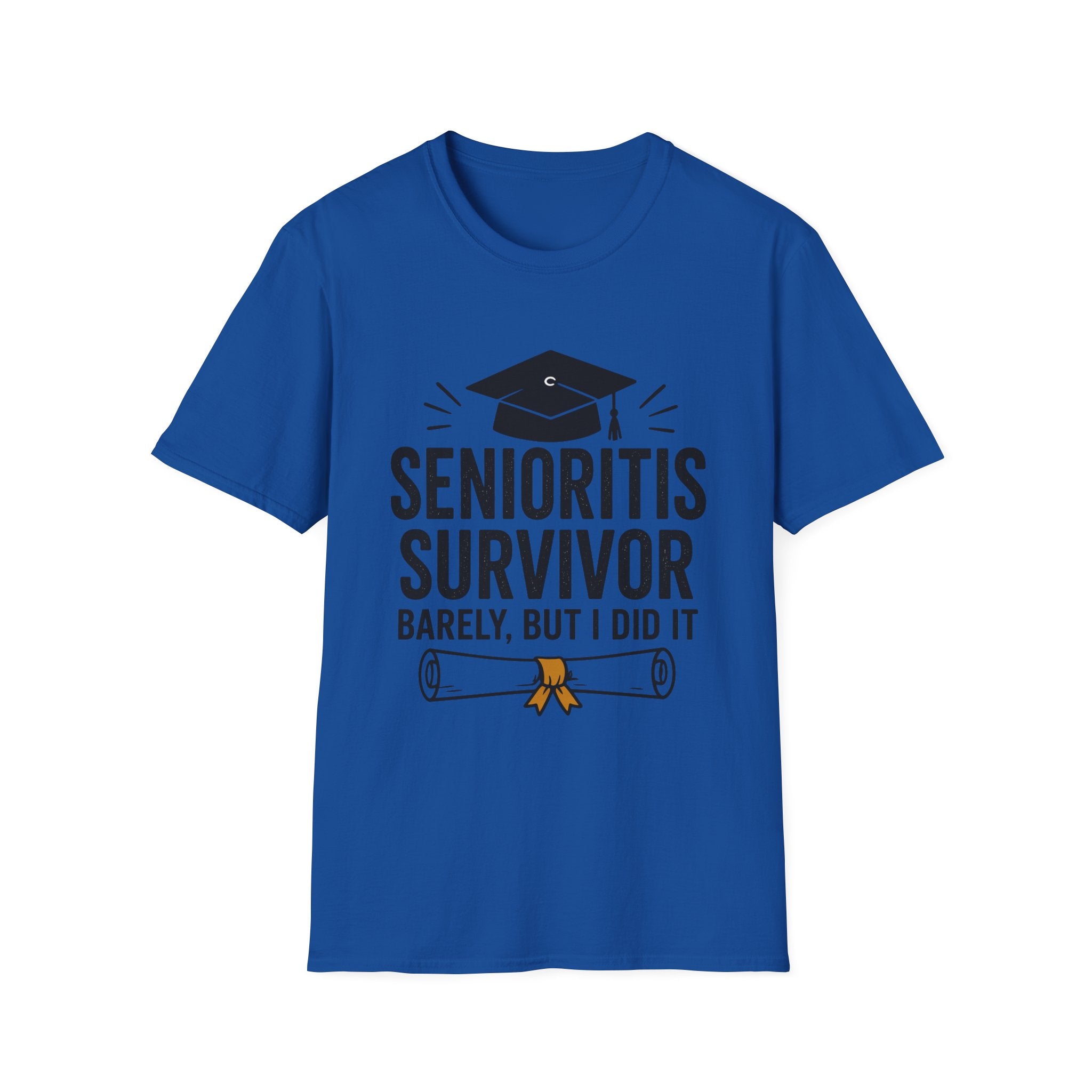 Senioritis Survivor Graduation T-Shirt — "Senioritis Survivor: Barely, But I Did It"