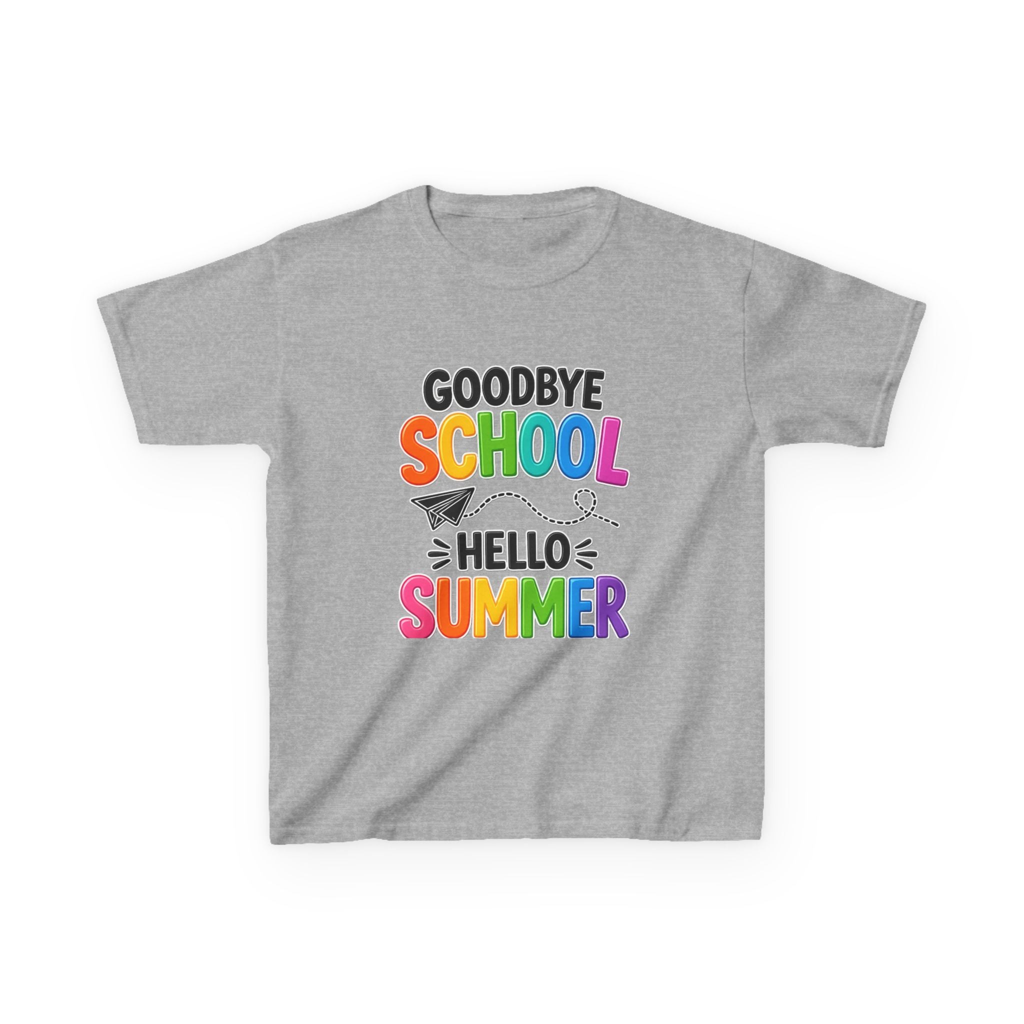 Kids Tee — "Goodbye School, Hello Summer" Colorful End-of-Year Shirt