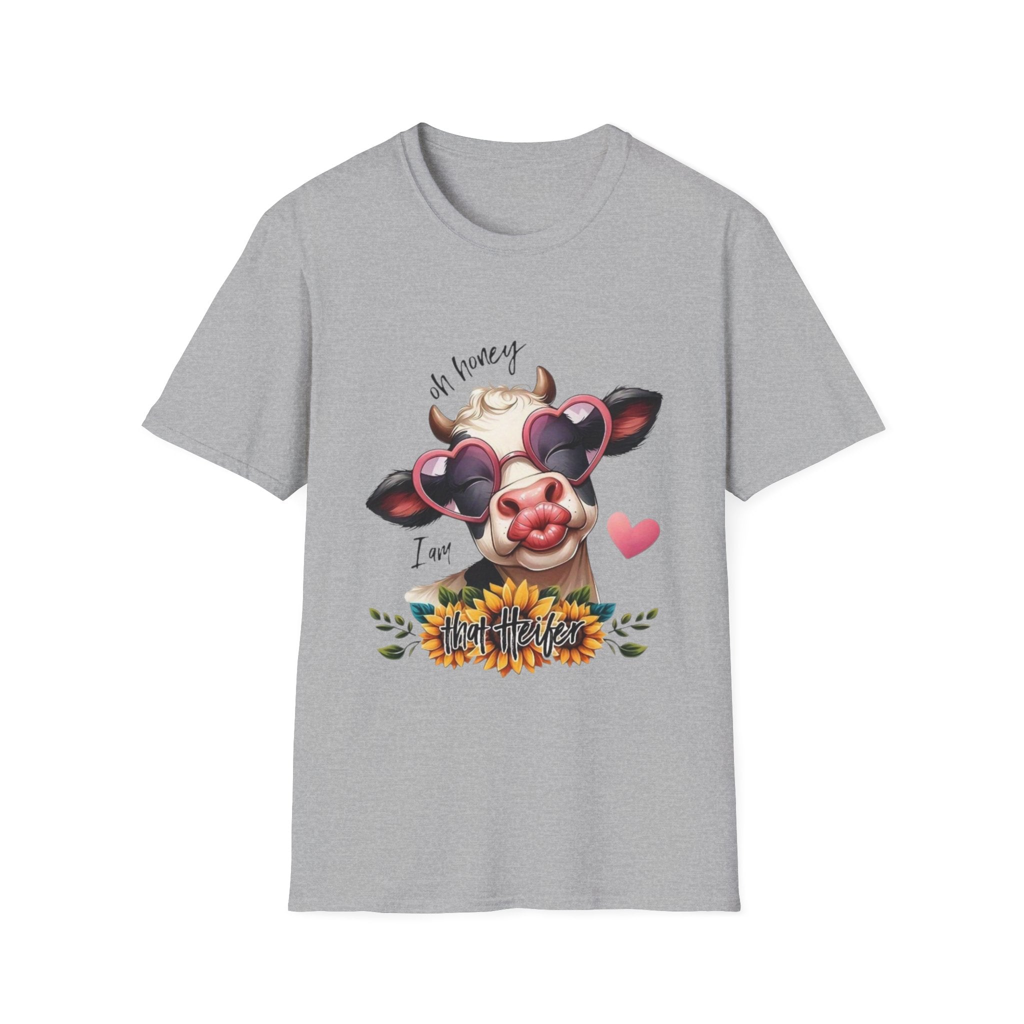 Cow with Heart Sunglasses T-Shirt — "Oh Honey I’m That Cow" Cute Farm Animal Tee