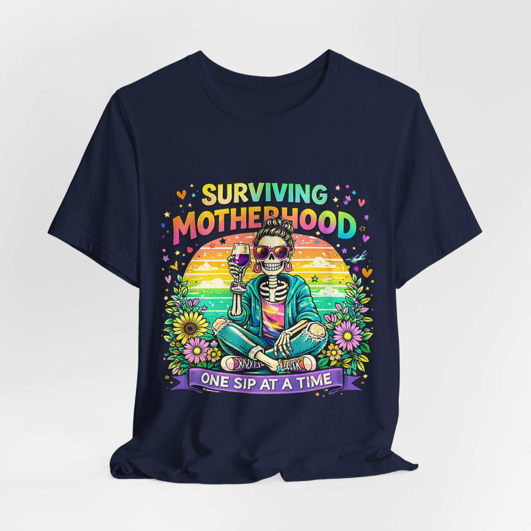 Surviving Motherhood Graphic Tee — "One Sip at a Time" Mom Shirt