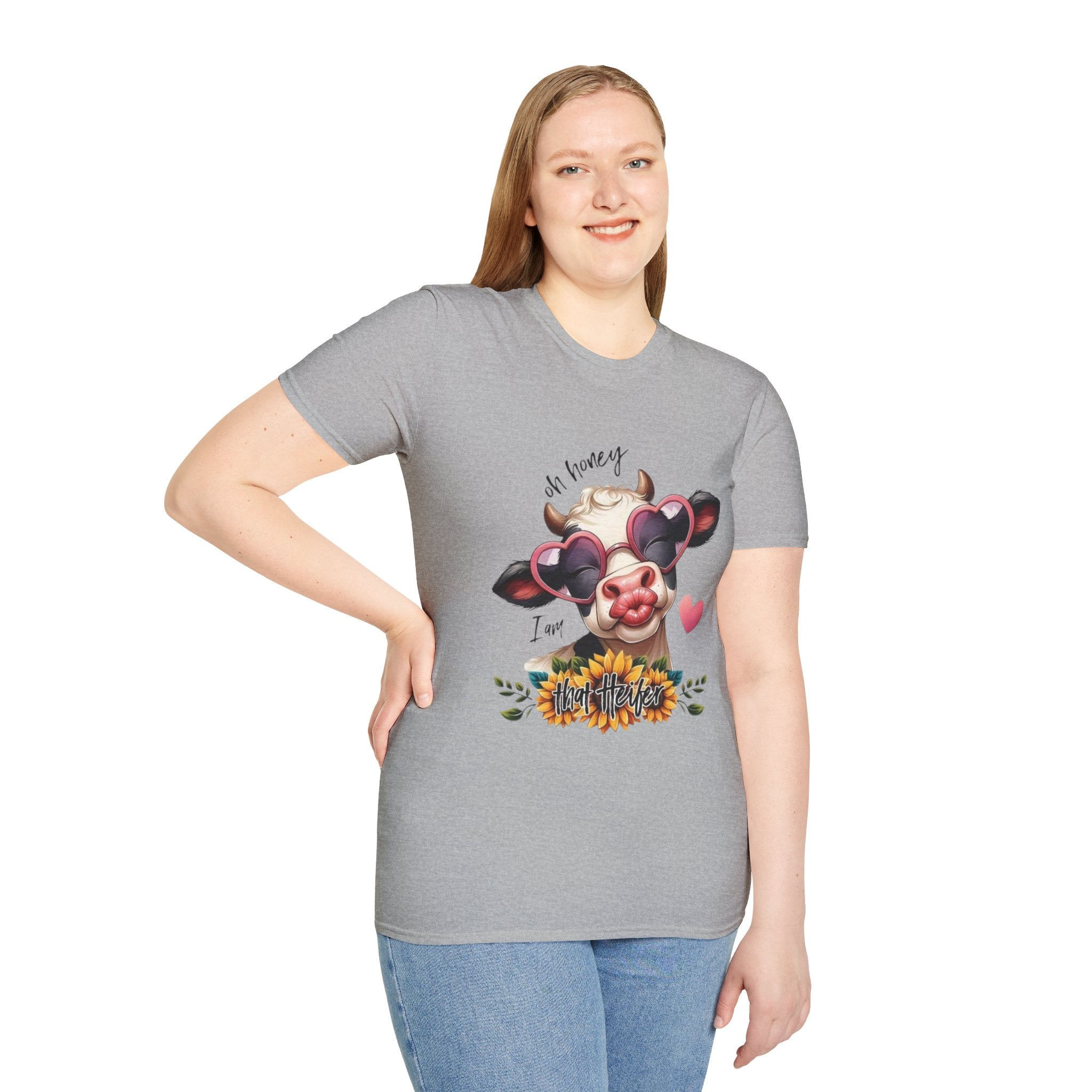 Cow with Heart Sunglasses T-Shirt — "Oh Honey I’m That Cow" Cute Farm Animal Tee