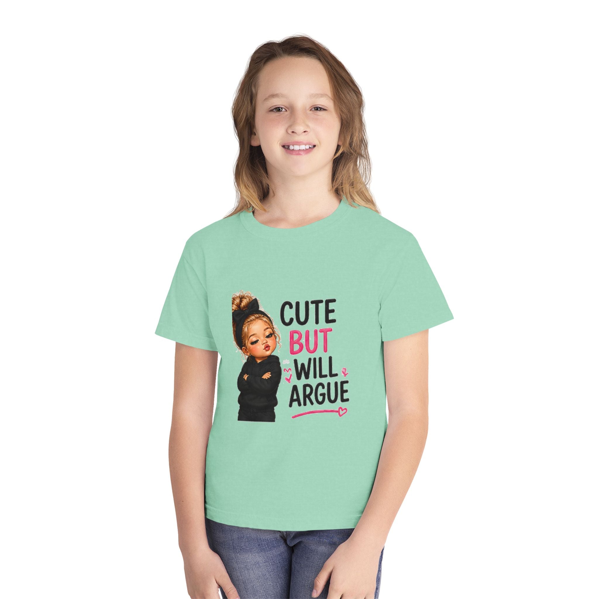 Youth Tee — "Cute But Will Argue" Graphic Kids Shirt