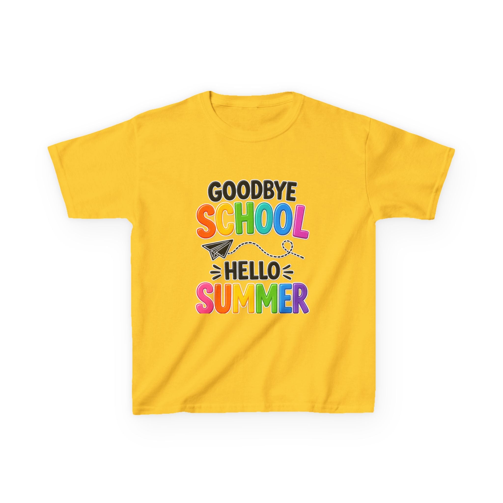Kids Tee — "Goodbye School, Hello Summer" Colorful End-of-Year Shirt