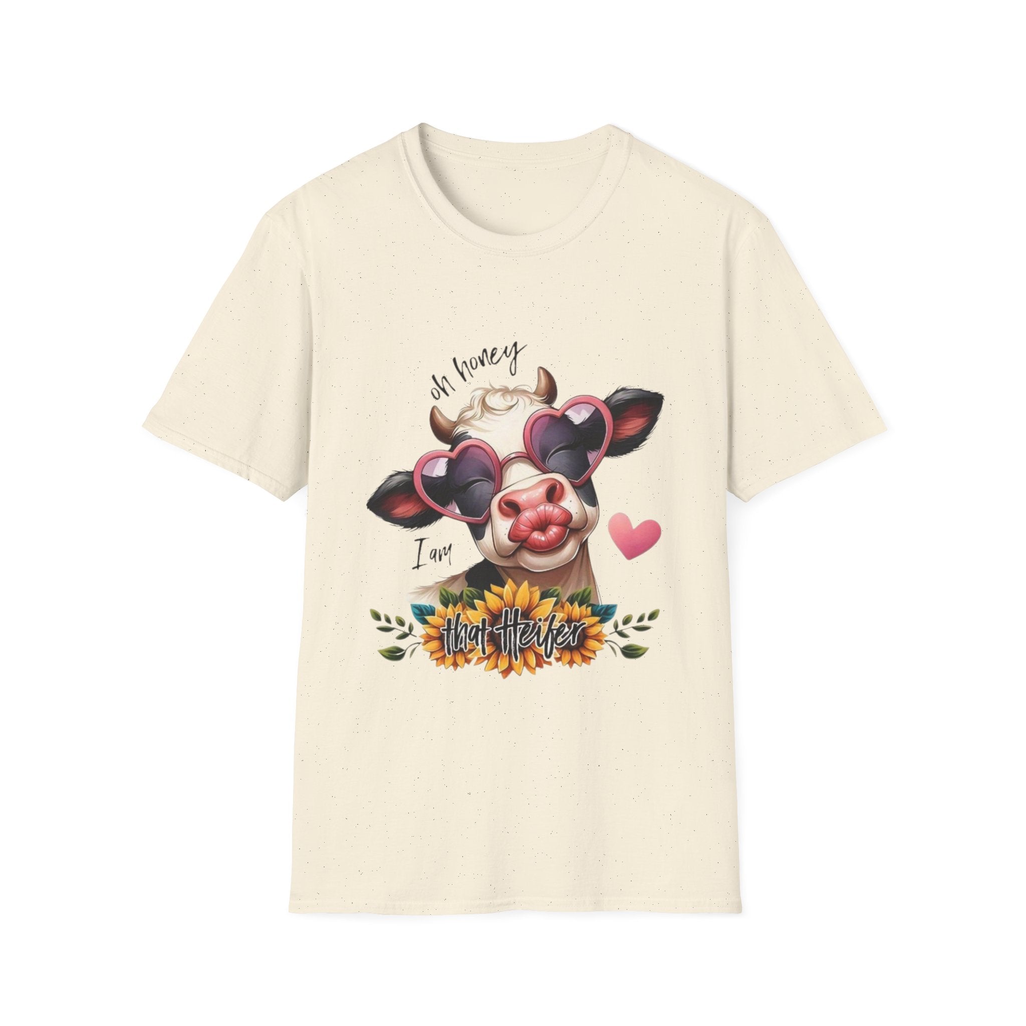 Cow with Heart Sunglasses T-Shirt — "Oh Honey I’m That Cow" Cute Farm Animal Tee