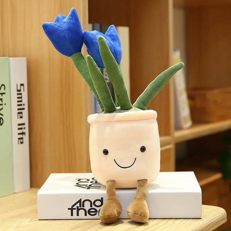 Smiling Tulip Plush Plant Decor — Cute Soft Flower Stuffed Toy