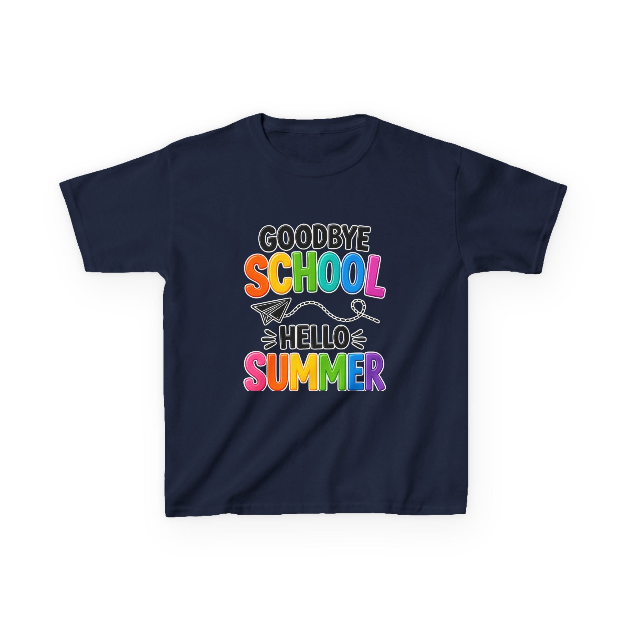 Kids Tee — "Goodbye School, Hello Summer" Colorful End-of-Year Shirt