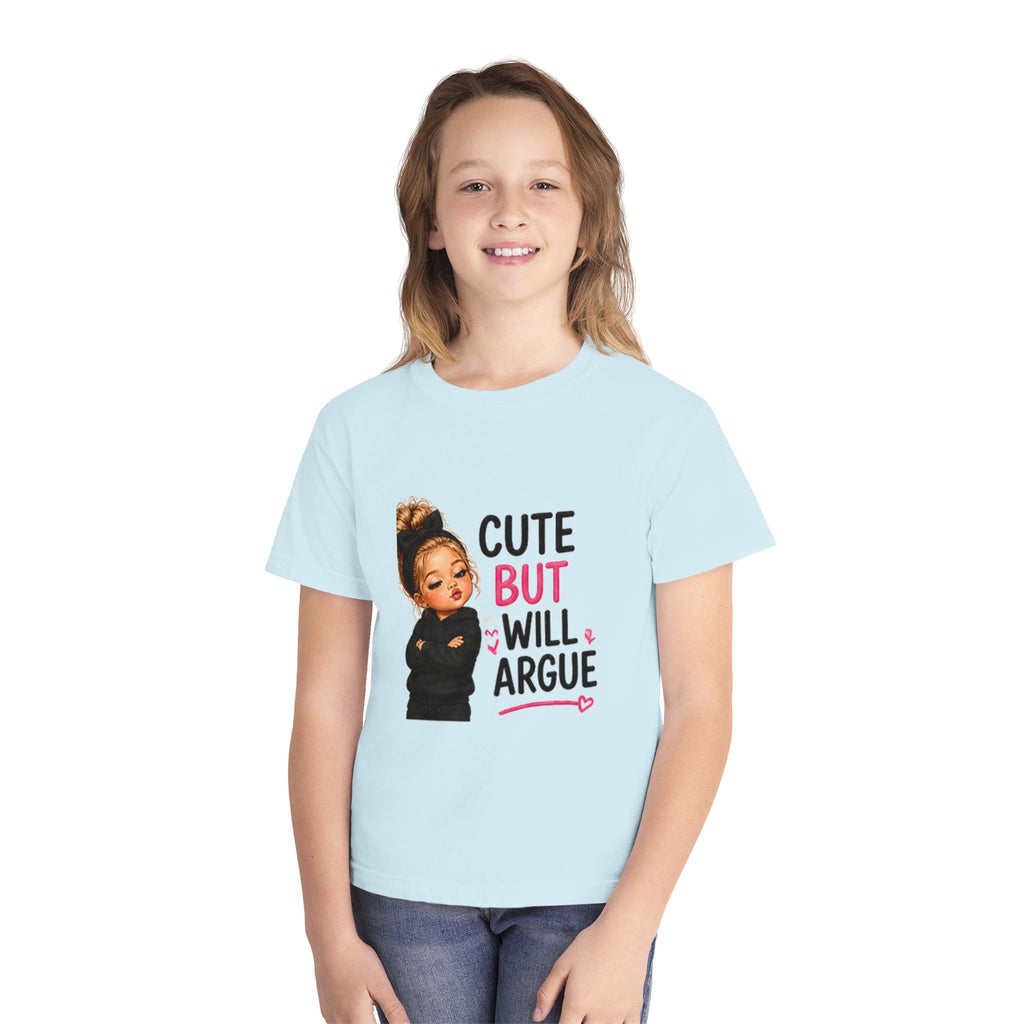 Youth Tee — "Cute But Will Argue" Graphic Kids Shirt